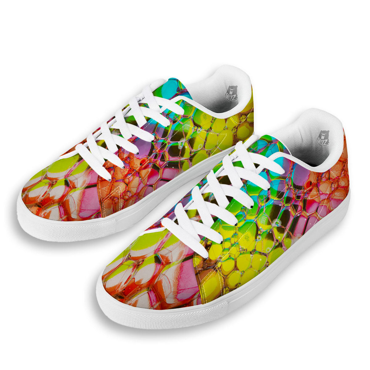 Bubble Soap Psychedelic Print White Low Top Sneakers-grizzshop
