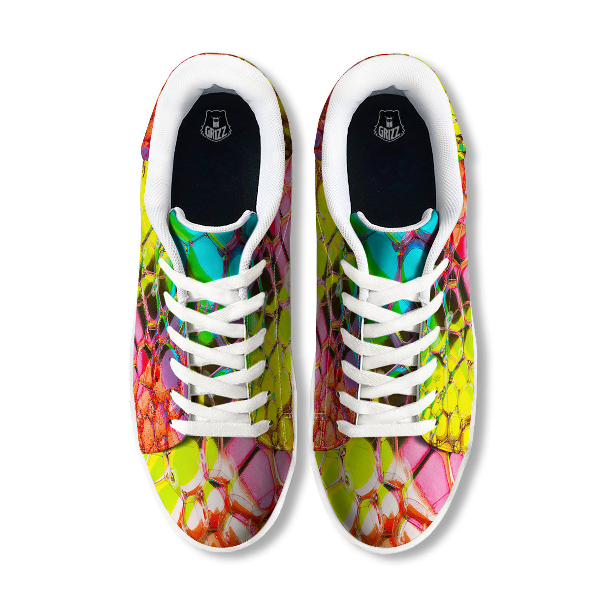 Bubble Soap Psychedelic Print White Low Top Sneakers-grizzshop