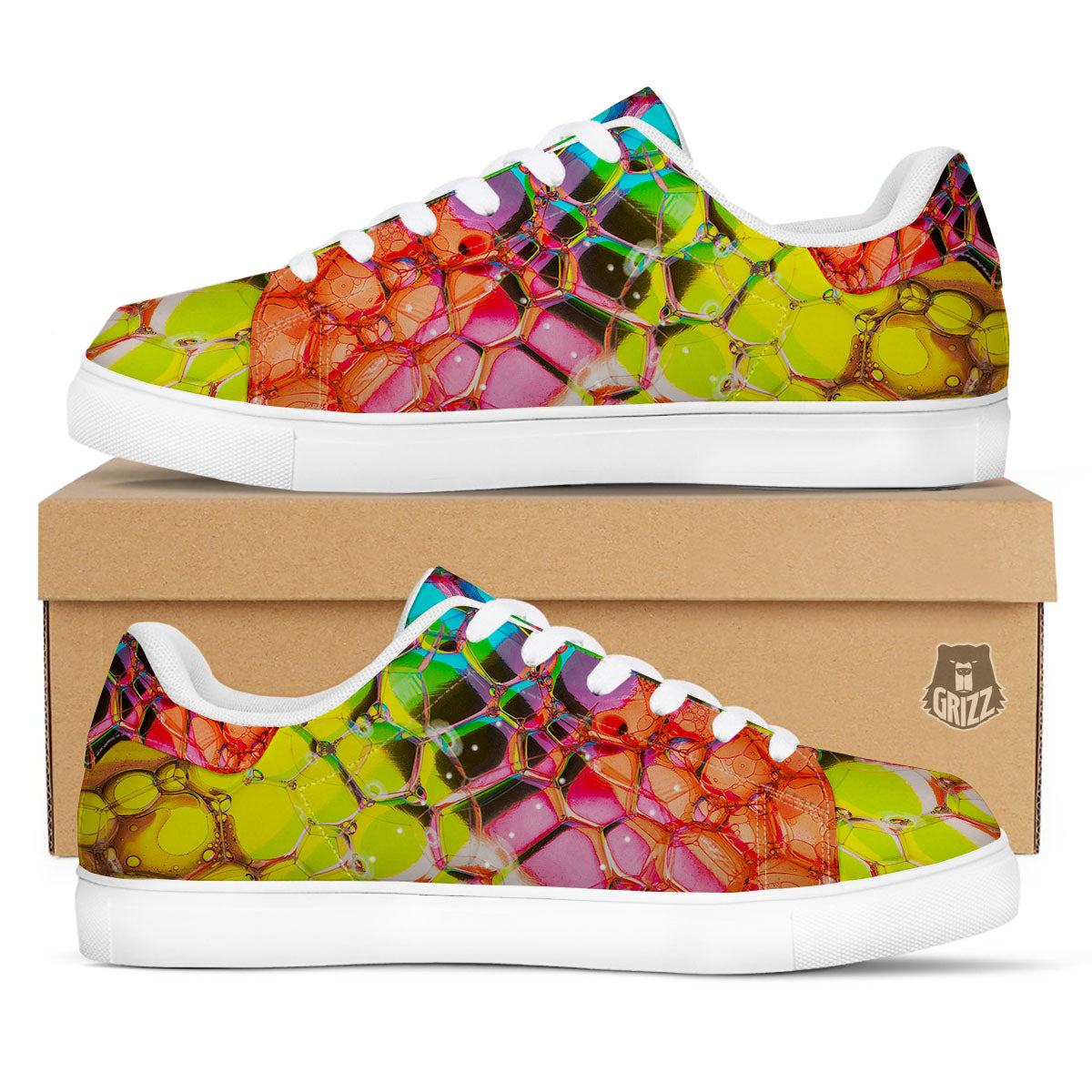 Bubble Soap Psychedelic Print White Low Top Sneakers-grizzshop