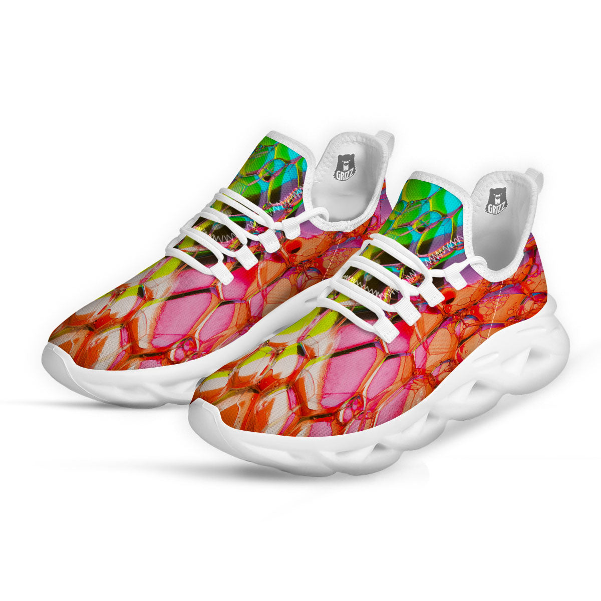 Bubble Soap Psychedelic Print White Running Shoes-grizzshop