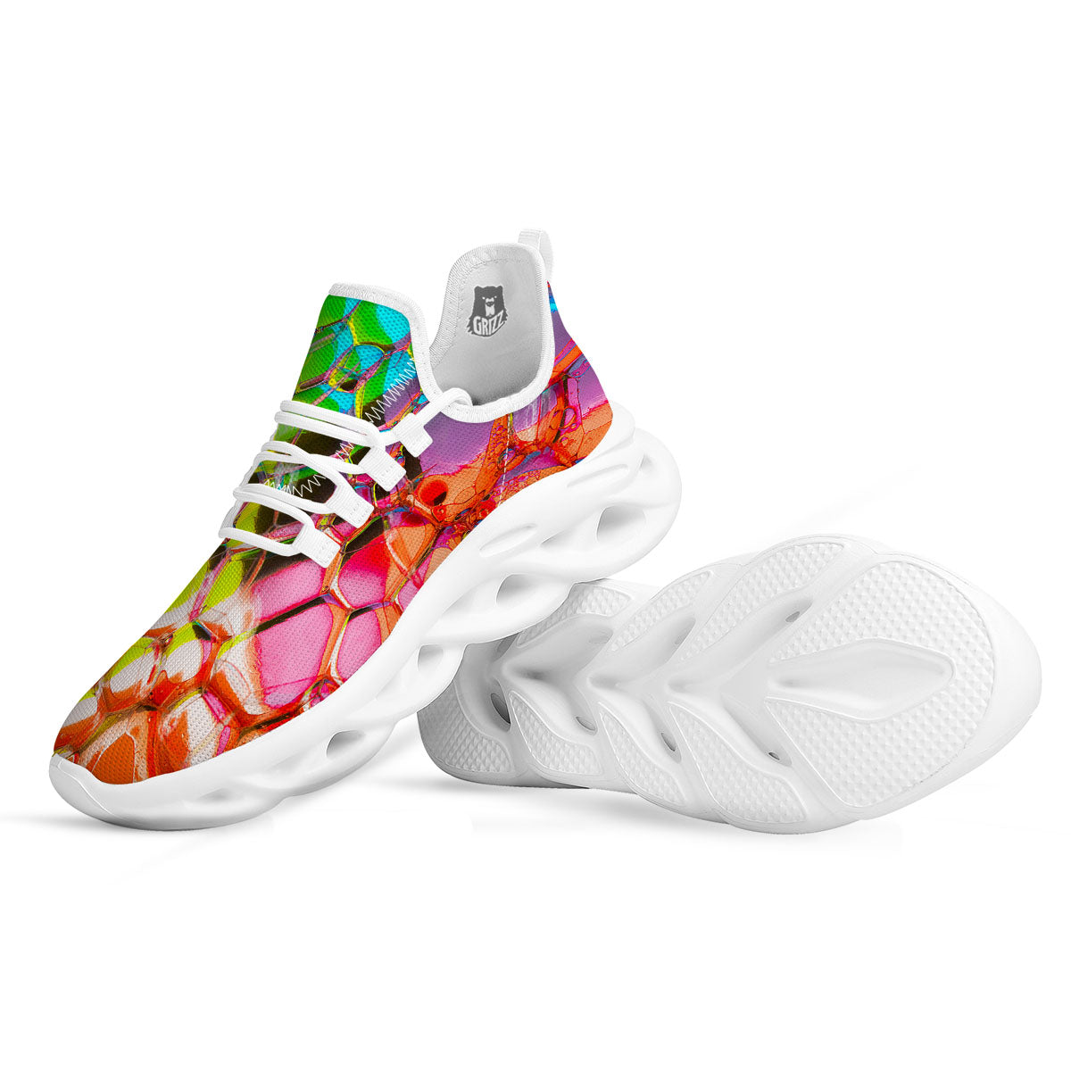 Bubble Soap Psychedelic Print White Running Shoes-grizzshop
