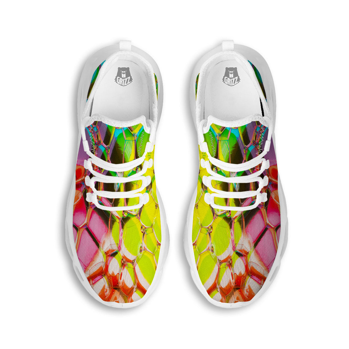 Bubble Soap Psychedelic Print White Running Shoes-grizzshop