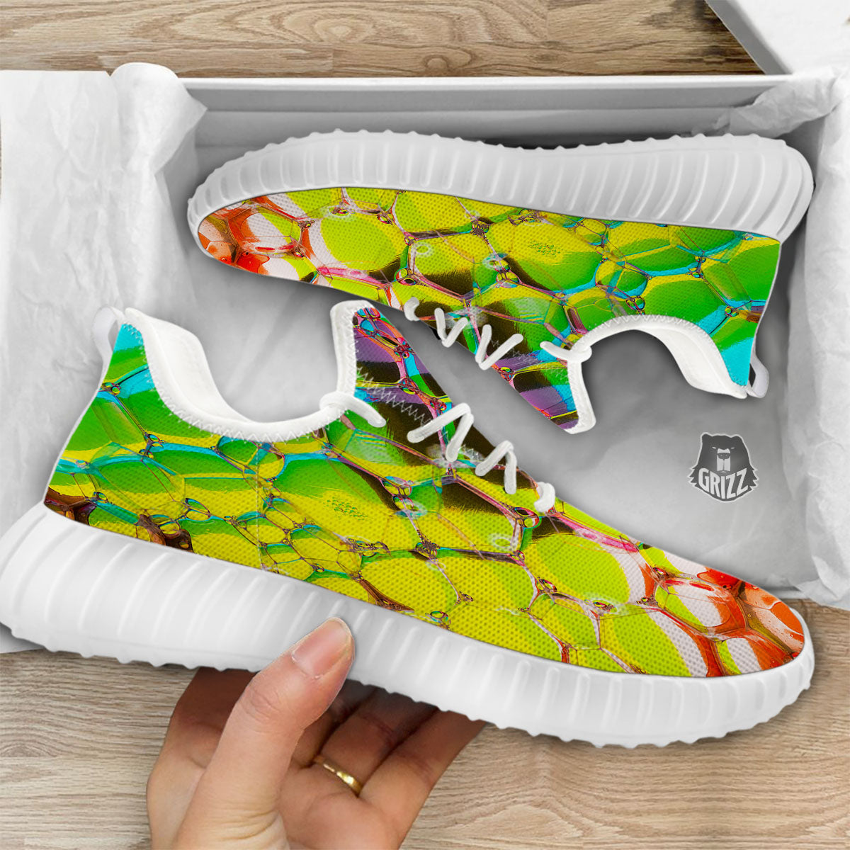 Bubble Soap Psychedelic Print White Walking Shoes-grizzshop