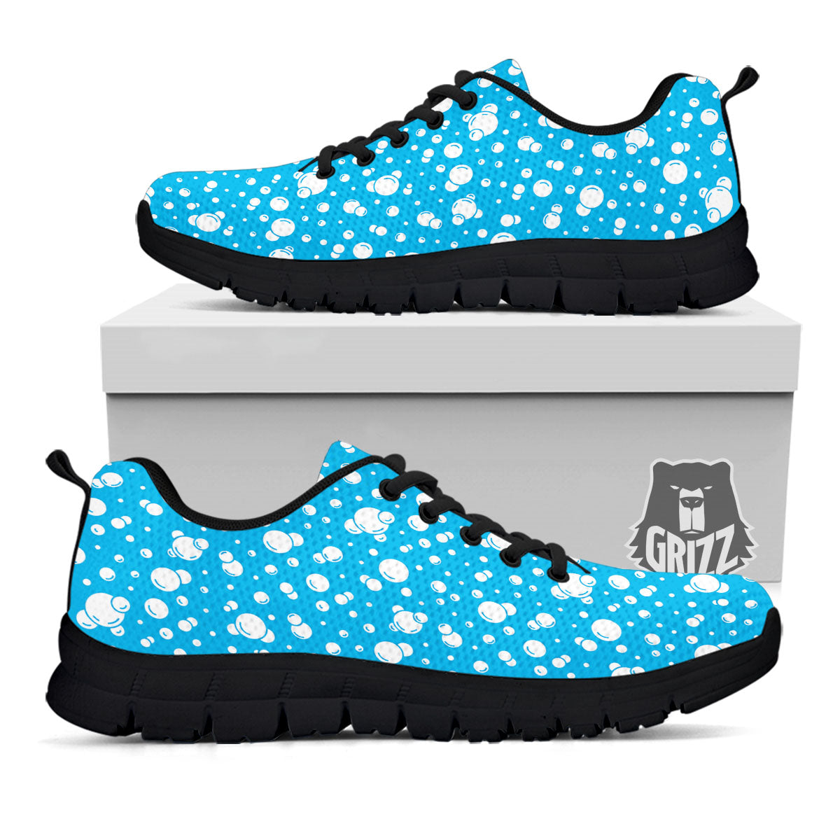 Bubble White And Blue Print Pattern Black Sneaker-grizzshop