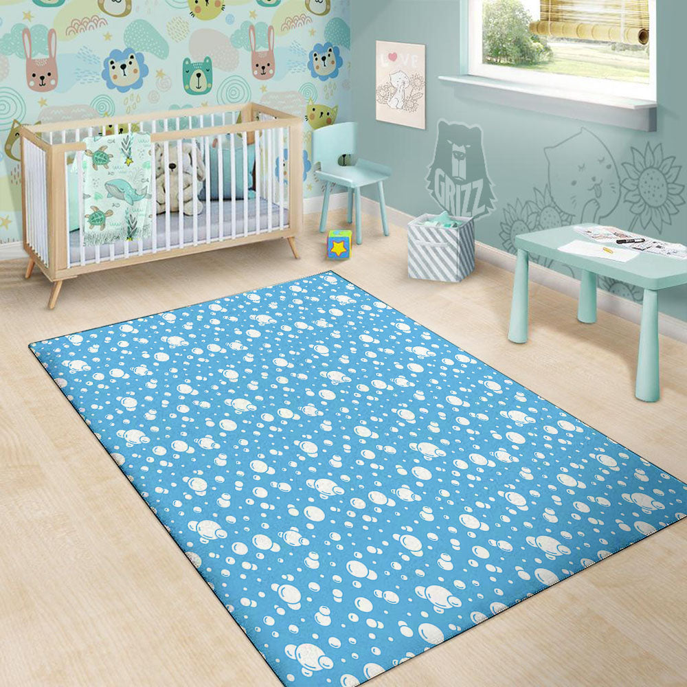 Bubble White And Blue Print Pattern Floor Mat-grizzshop