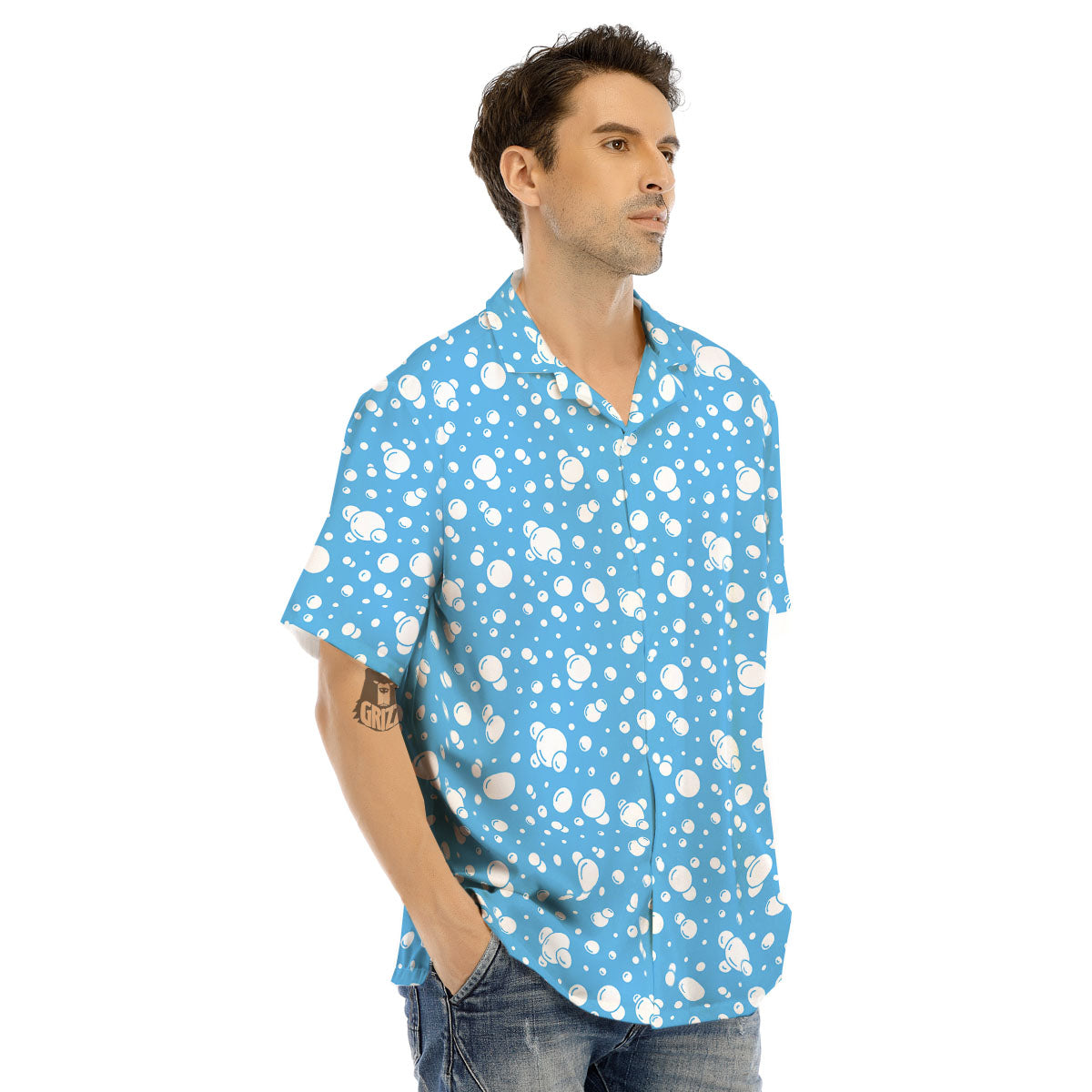 Bubble White And Blue Print Pattern Men's Hawaiian Shirt-grizzshop