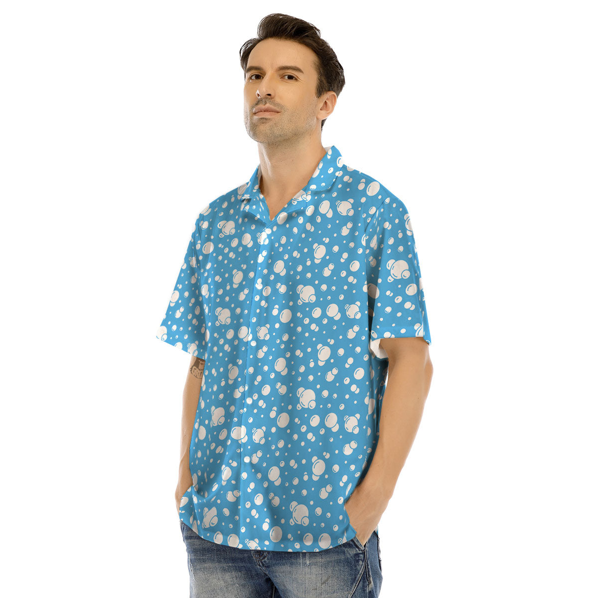 Bubble White And Blue Print Pattern Men's Hawaiian Shirt-grizzshop