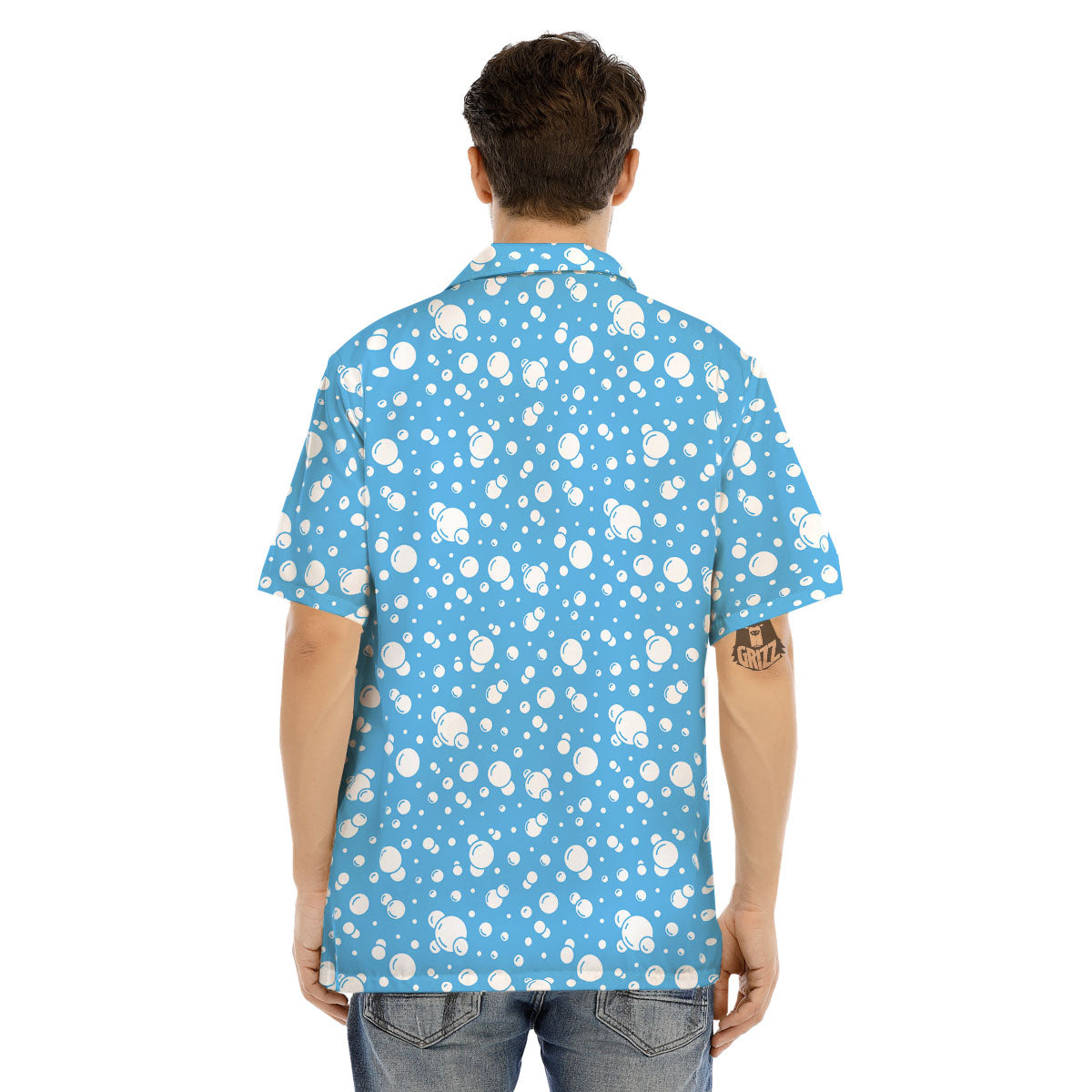 Bubble White And Blue Print Pattern Men's Hawaiian Shirt-grizzshop