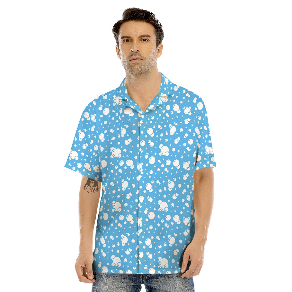 Bubble White And Blue Print Pattern Men's Hawaiian Shirt-grizzshop