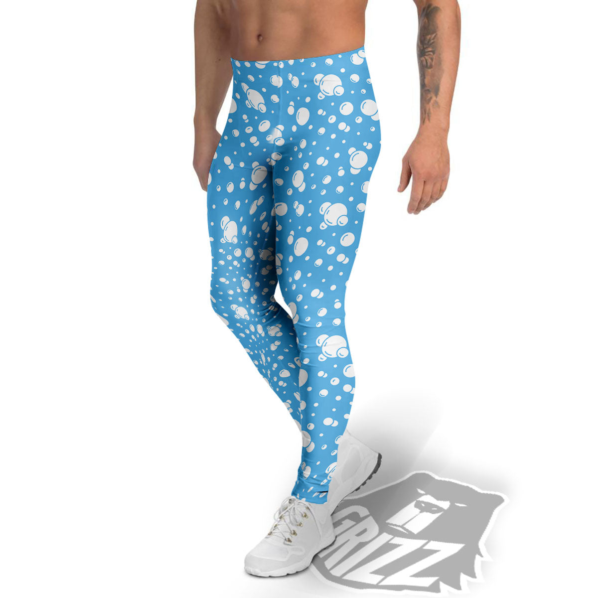 Bubble White And Blue Print Pattern Men's Leggings-grizzshop
