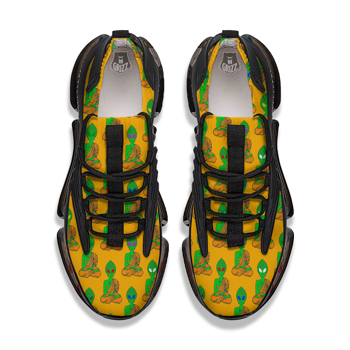 Buddha Alien Psychedelic Print Pattern Black Gym Shoes-grizzshop