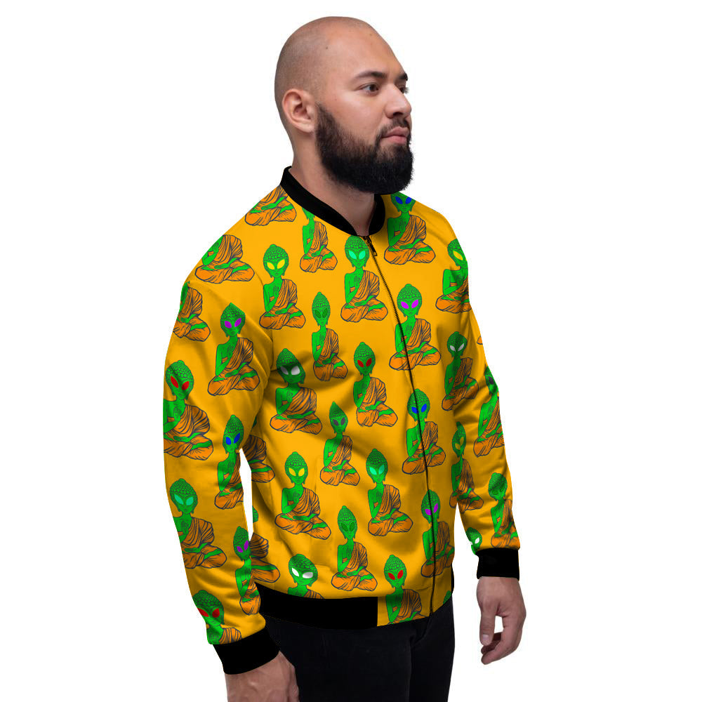 Buddha Alien Psychedelic Print Pattern Men's Bomber Jacket-grizzshop