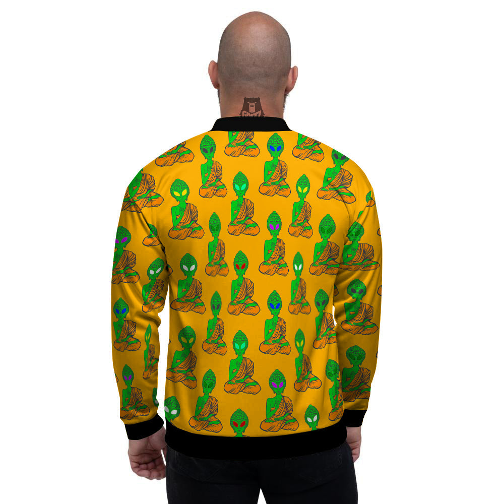 Buddha Alien Psychedelic Print Pattern Men's Bomber Jacket-grizzshop