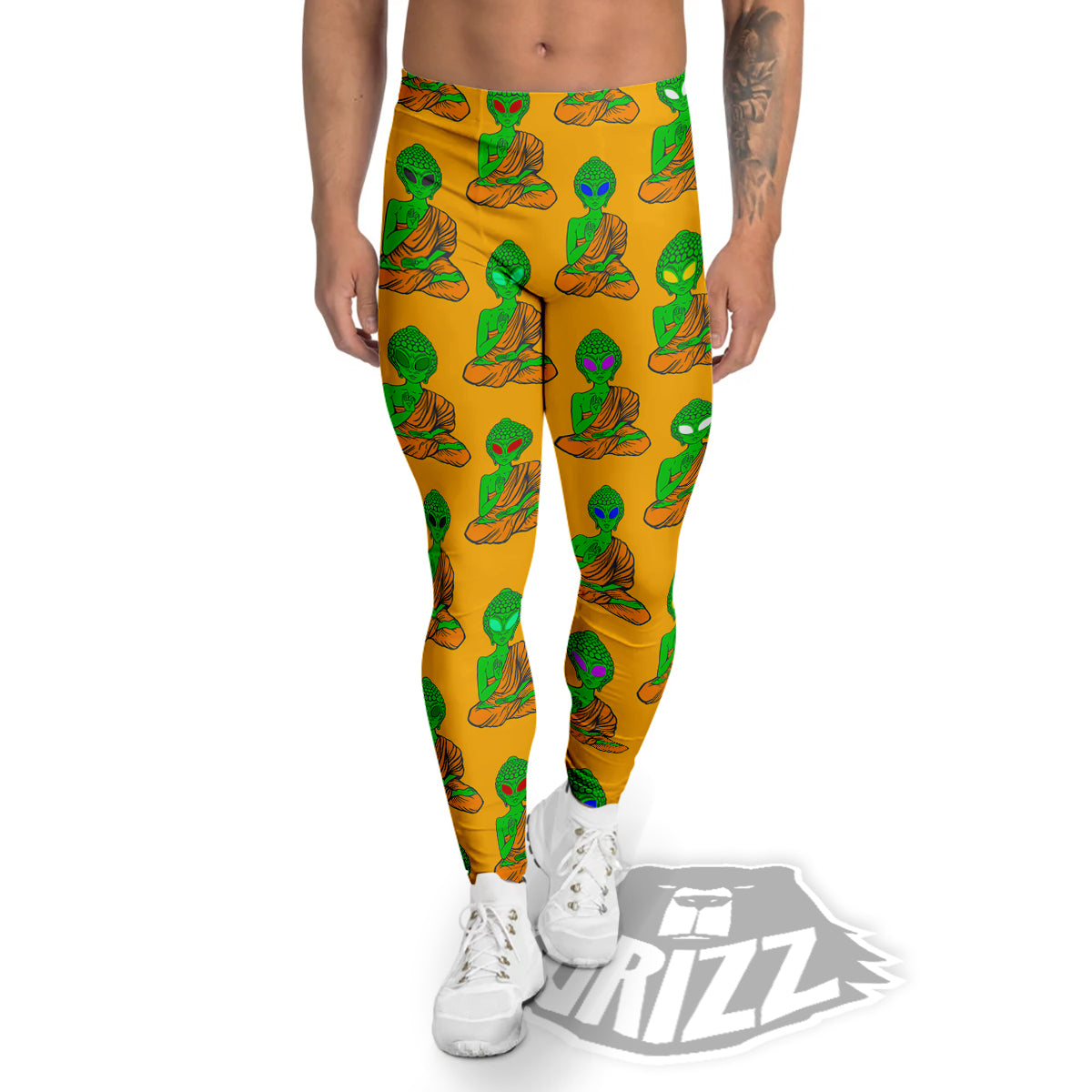 Buddha Alien Psychedelic Print Pattern Men's Leggings-grizzshop