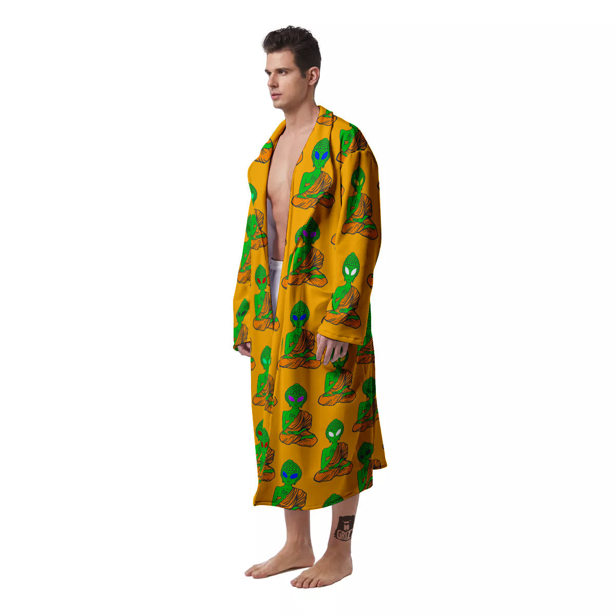 Buddha Alien Psychedelic Print Pattern Men's Robe-grizzshop