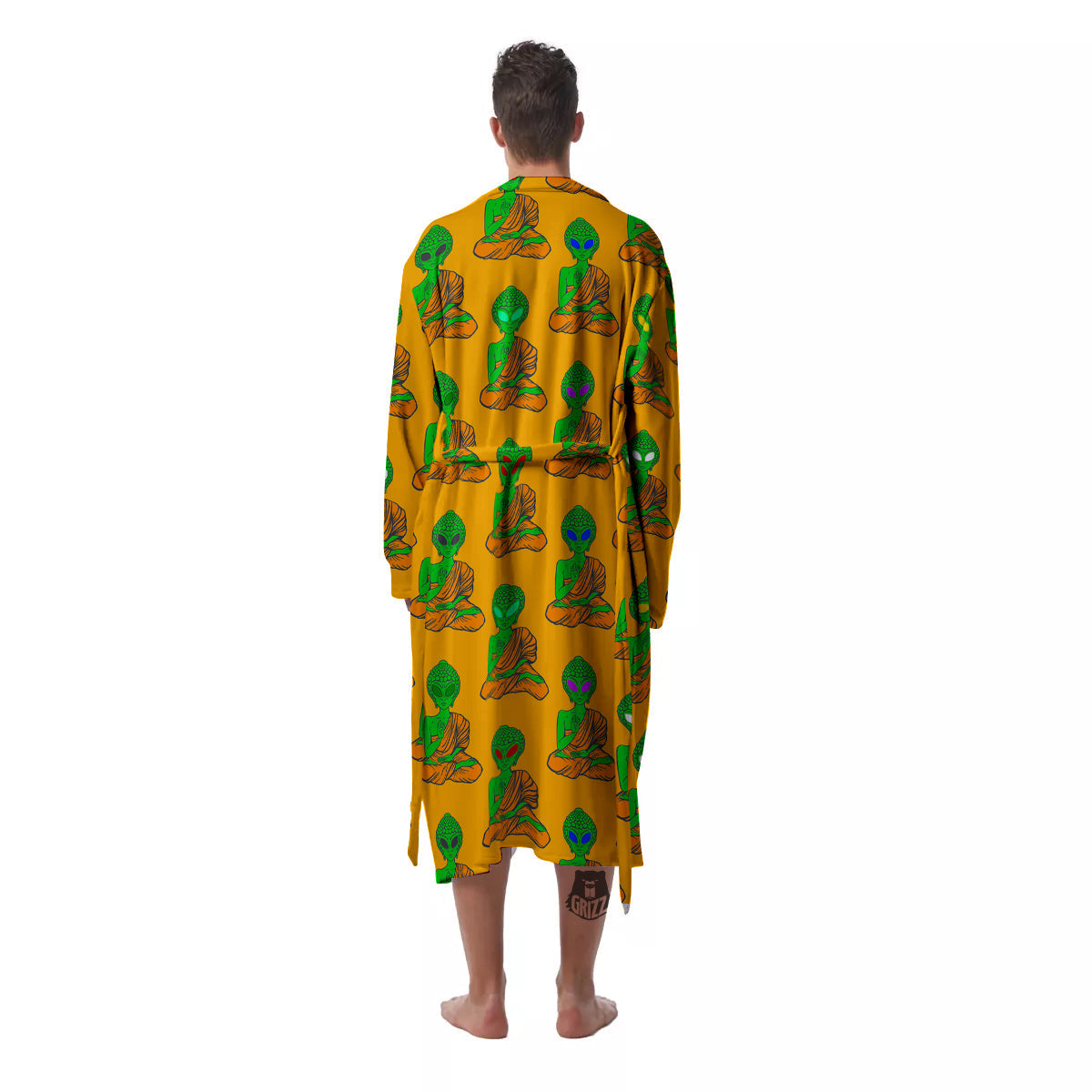 Buddha Alien Psychedelic Print Pattern Men's Robe-grizzshop