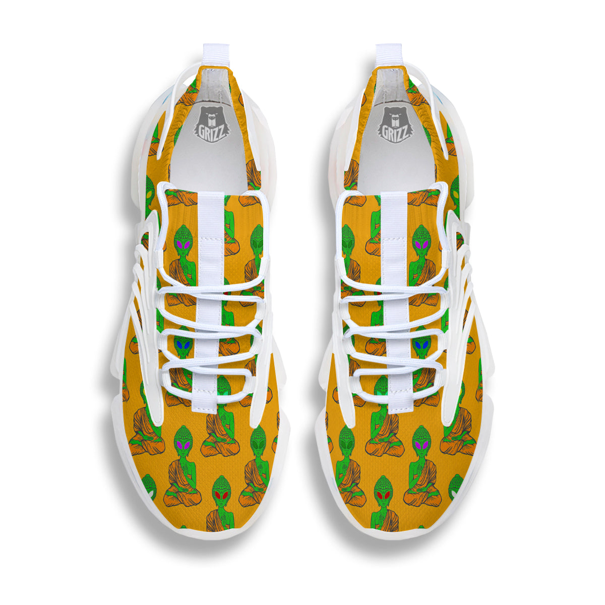 Buddha Alien Psychedelic Print Pattern White Gym Shoes-grizzshop