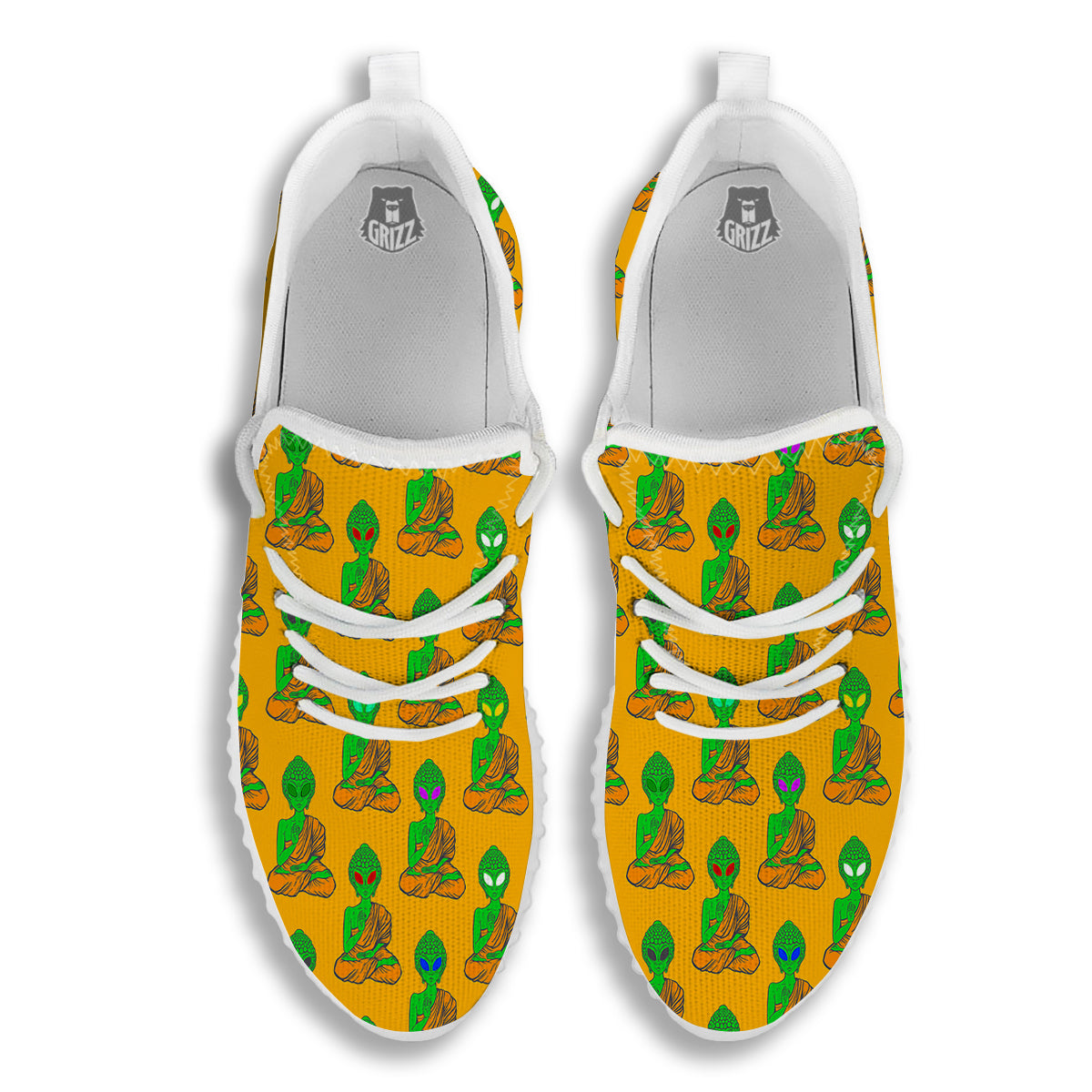 Buddha Alien Psychedelic Print Pattern White Walking Shoes-grizzshop