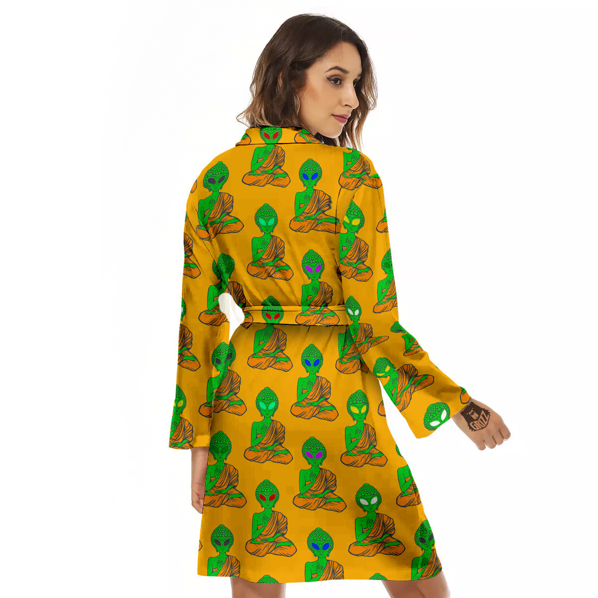 Buddha Alien Psychedelic Print Pattern Women's Robe-grizzshop