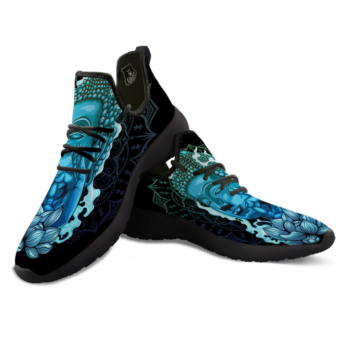 Buddha Blue Print Black Athletic Shoes-grizzshop