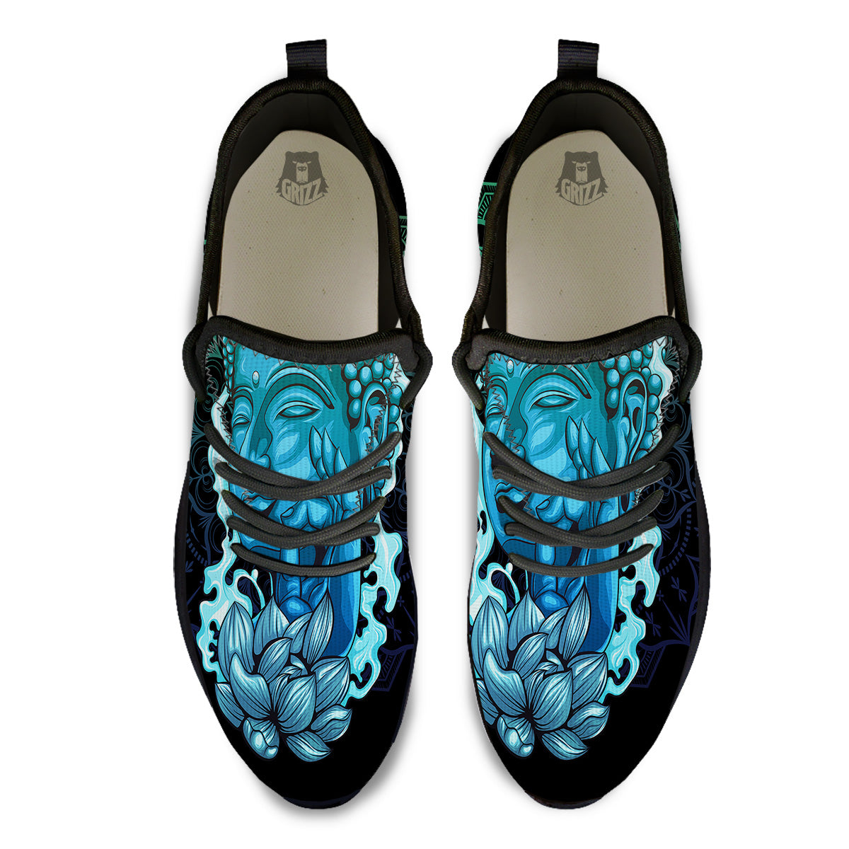 Buddha Blue Print Black Athletic Shoes-grizzshop
