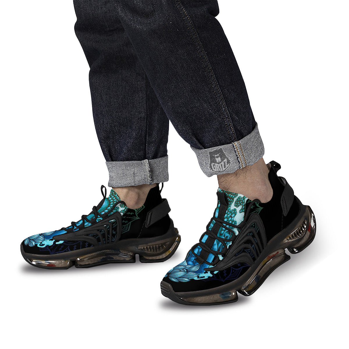 Buddha Blue Print Black Gym Shoes-grizzshop