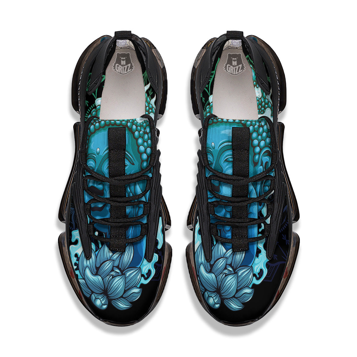 Buddha Blue Print Black Gym Shoes-grizzshop