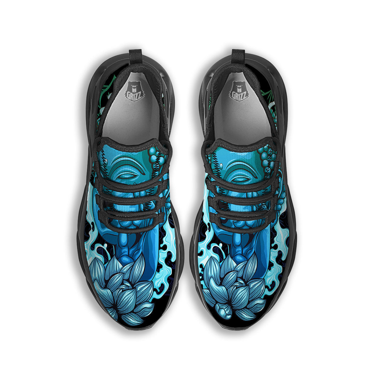 Buddha Blue Print Black Running Shoes-grizzshop