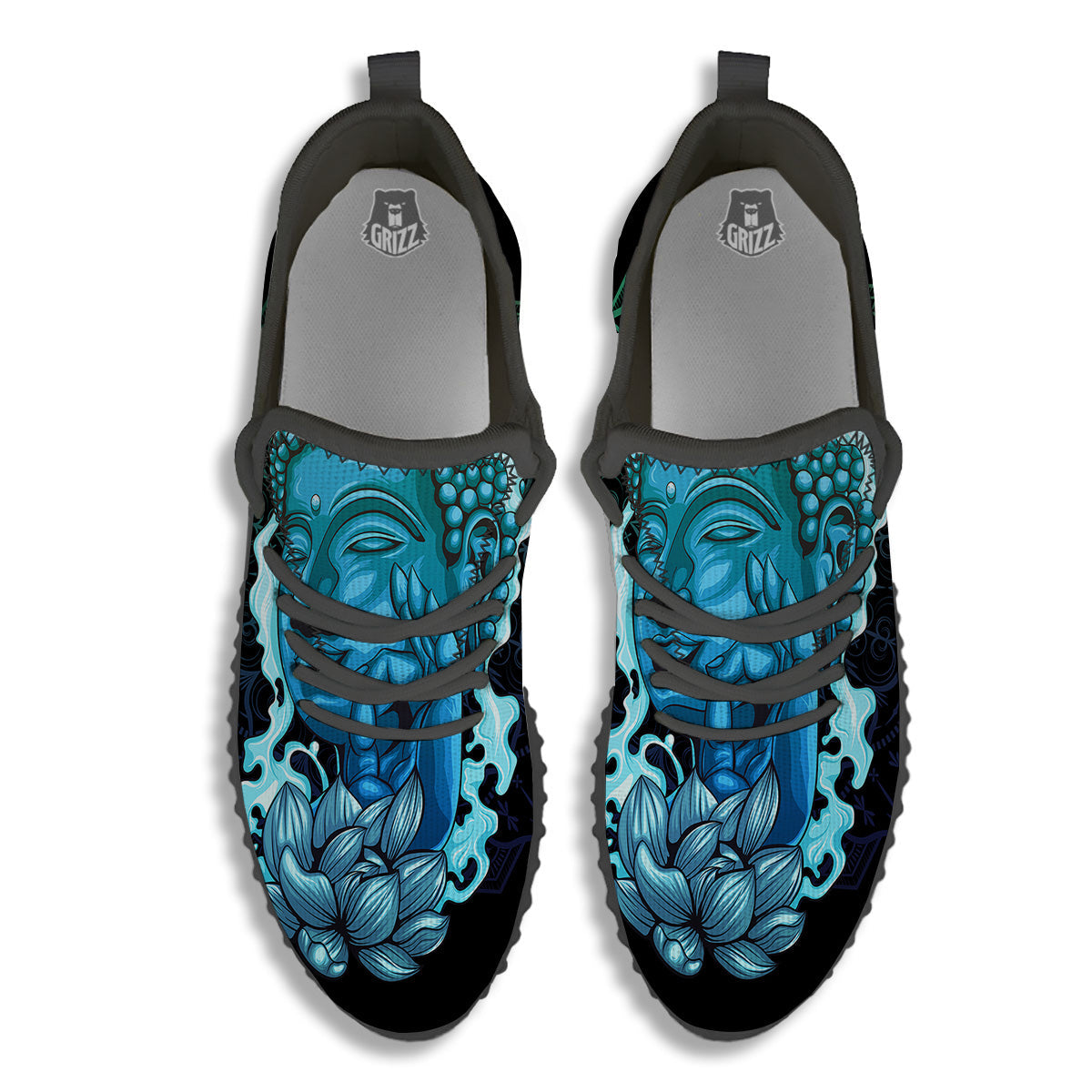 Buddha Blue Print Black Walking Shoes-grizzshop
