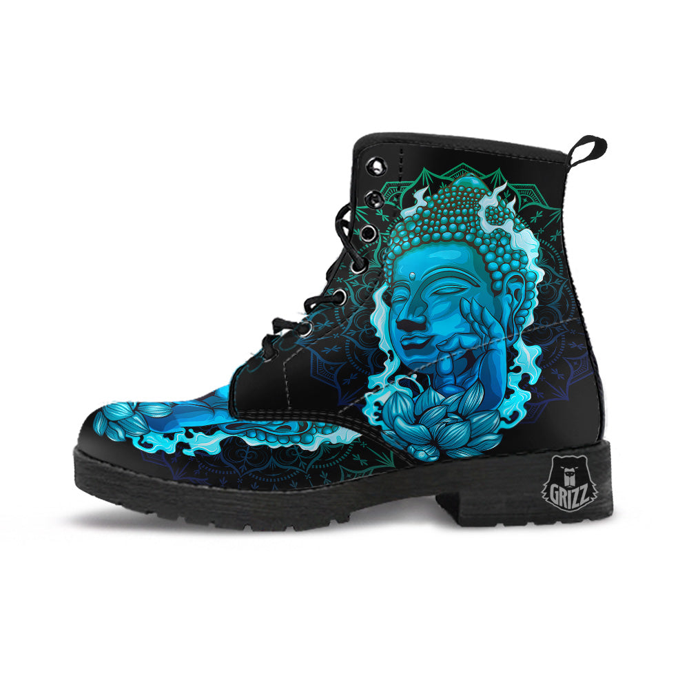 Buddha Blue Print Leather Boots-grizzshop