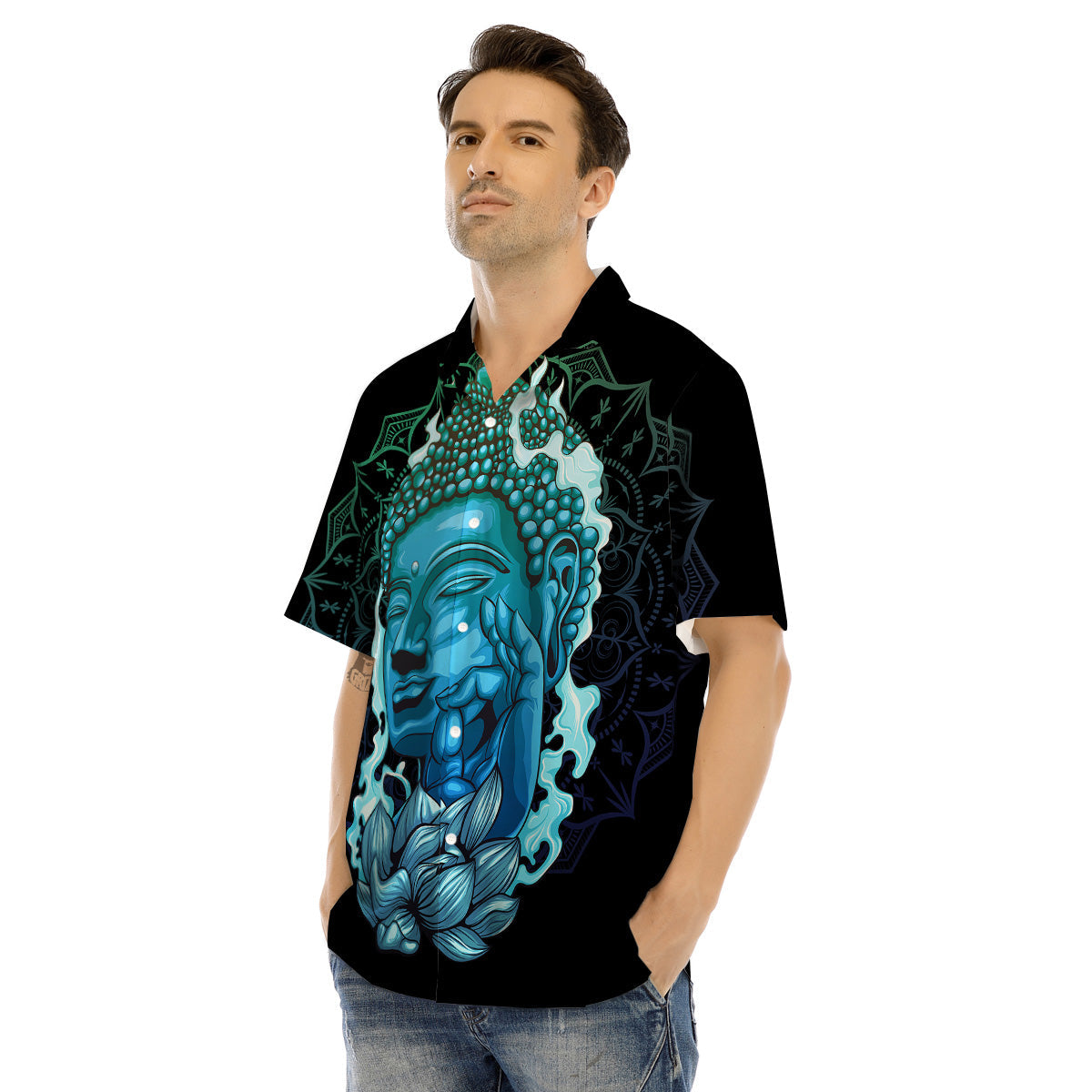 Buddha Blue Print Men's Hawaiian Shirt-grizzshop