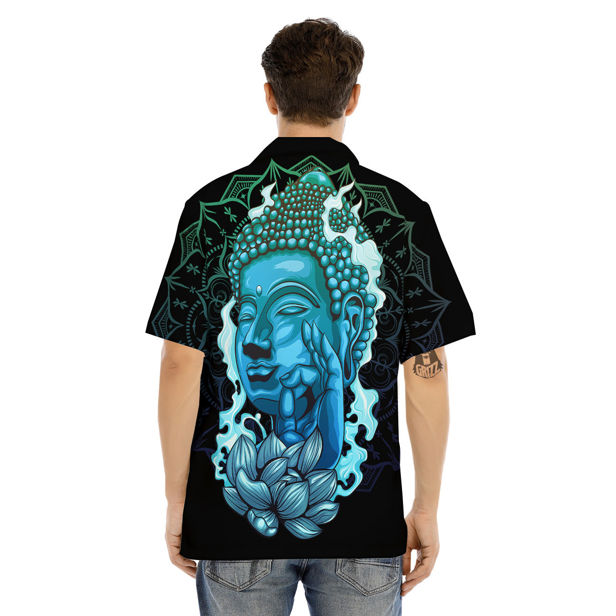 Buddha Blue Print Men's Hawaiian Shirt-grizzshop