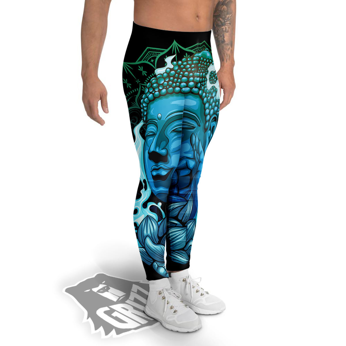 Buddha Blue Print Men's Leggings-grizzshop