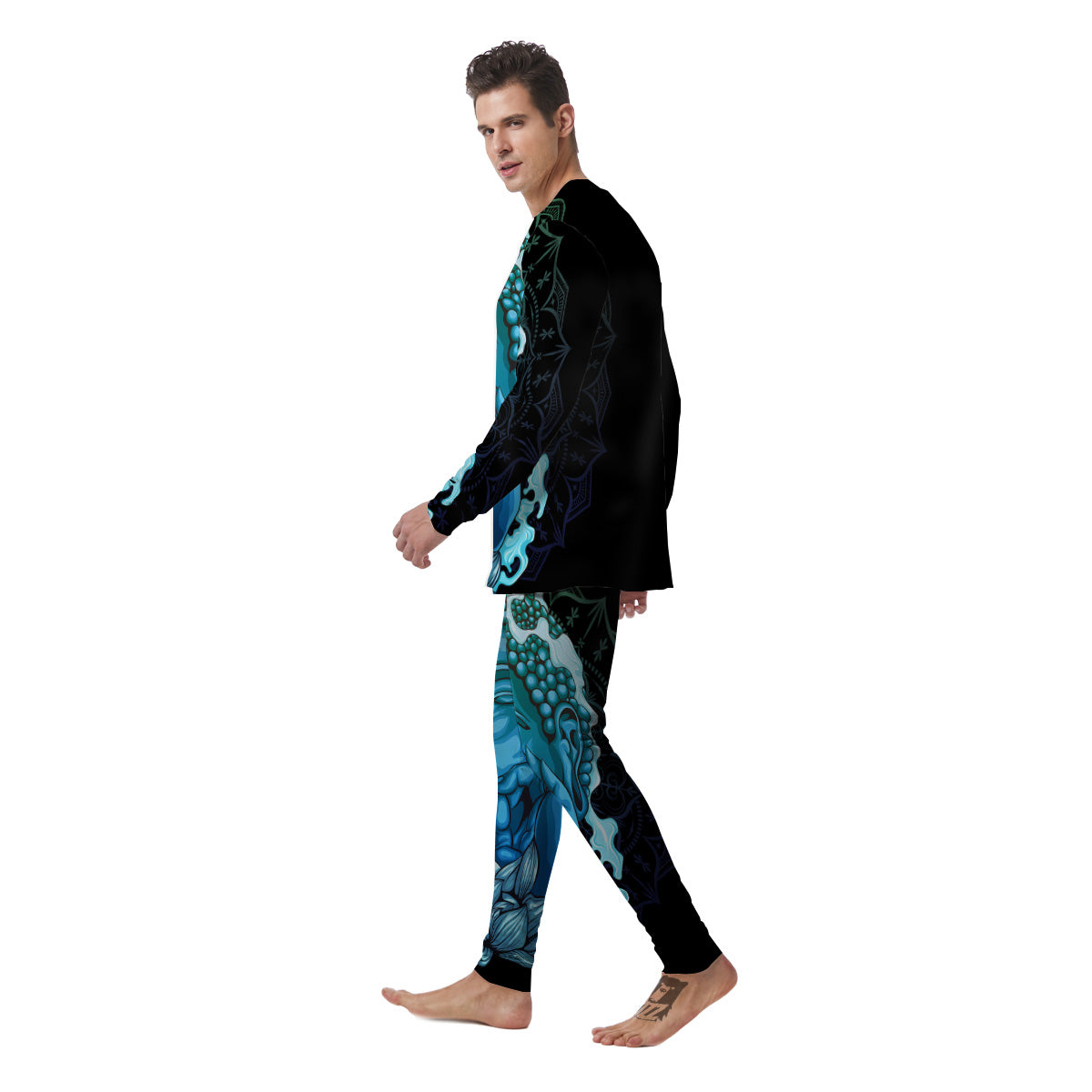 Buddha Blue Print Men's Pajamas-grizzshop