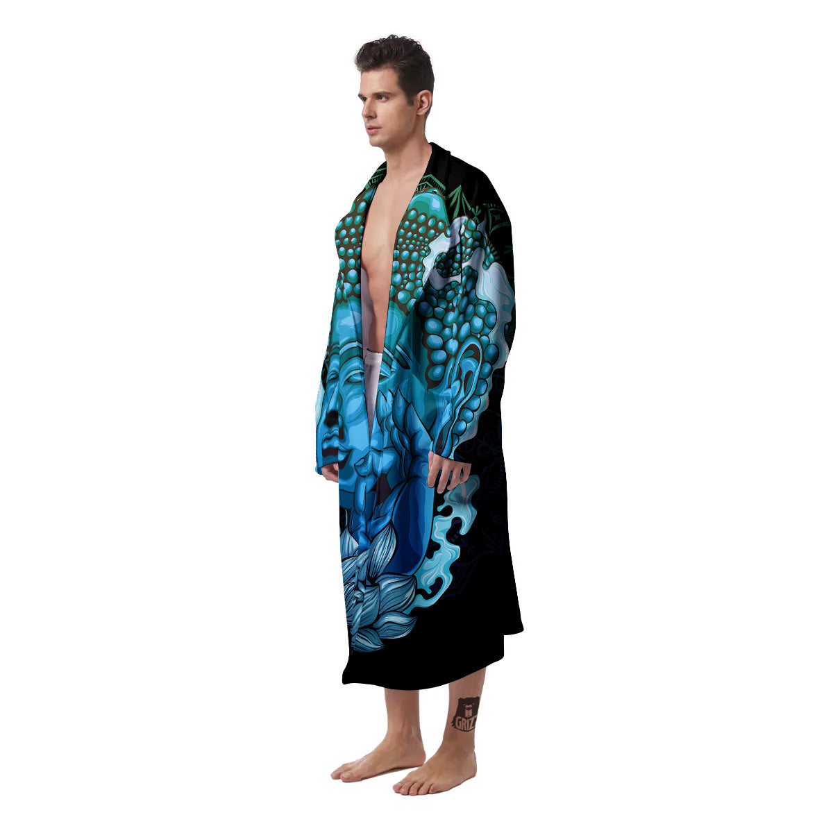 Buddha Blue Print Men's Robe-grizzshop