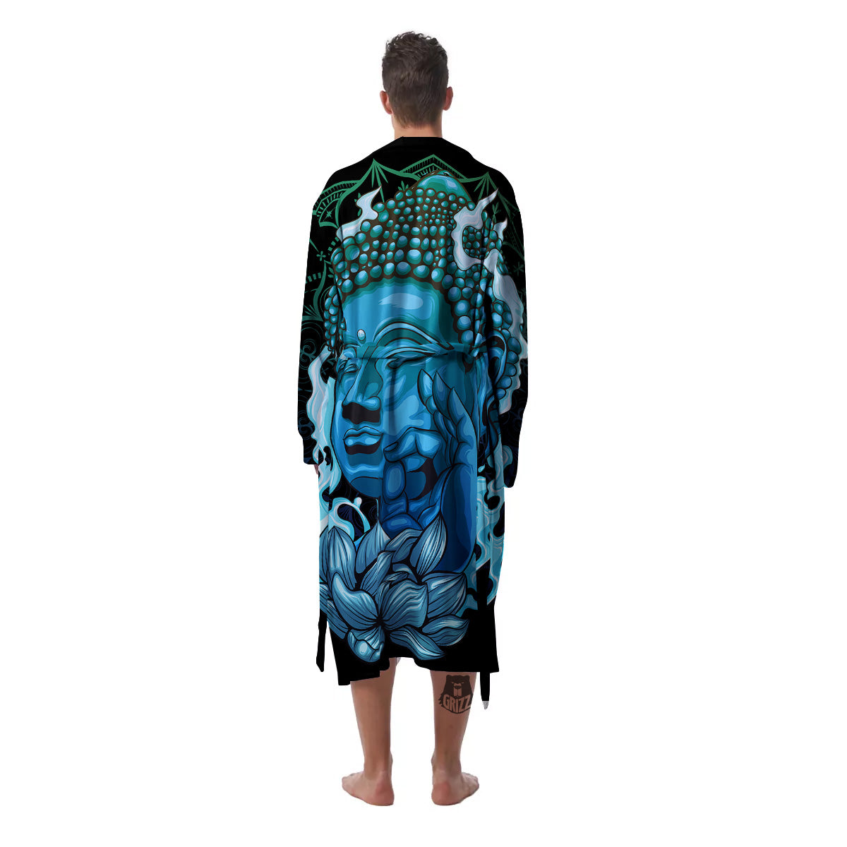 Buddha Blue Print Men's Robe-grizzshop