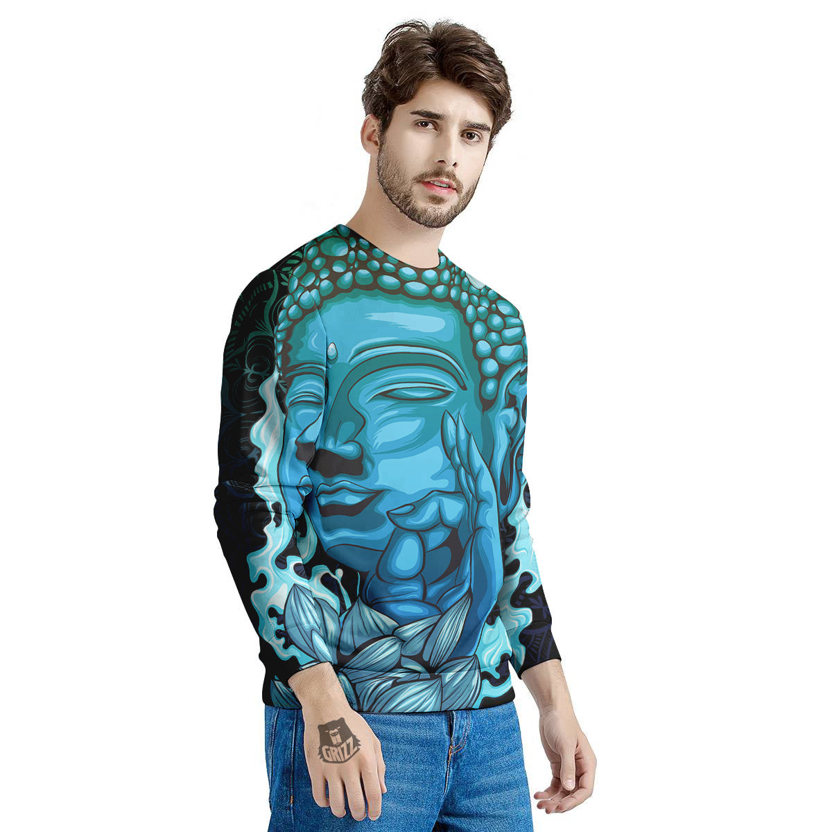 Buddha Blue Print Men's Sweatshirt-grizzshop