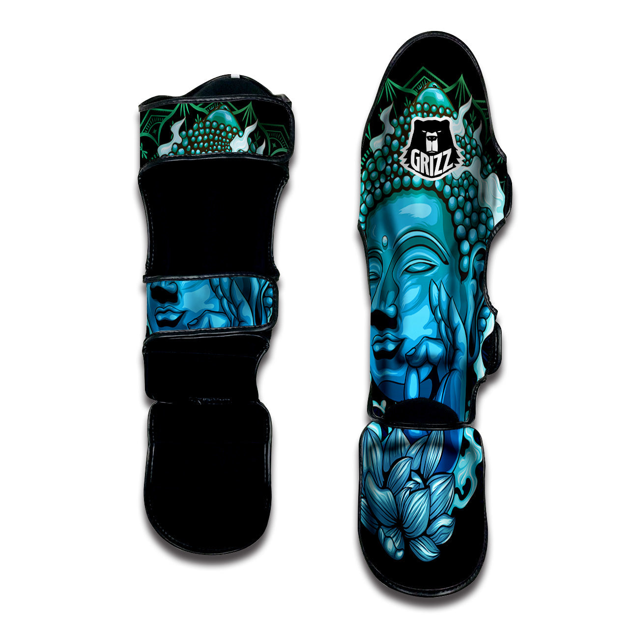 Buddha Blue Print Muay Thai Shin Guards-grizzshop