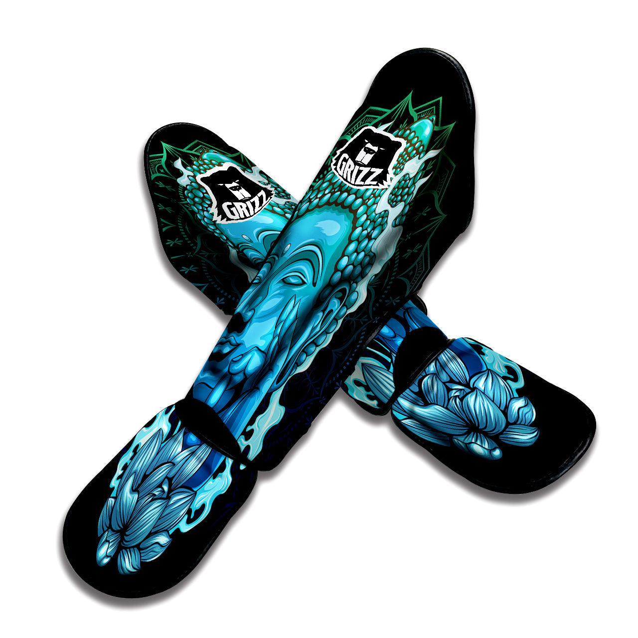 Buddha Blue Print Muay Thai Shin Guards-grizzshop