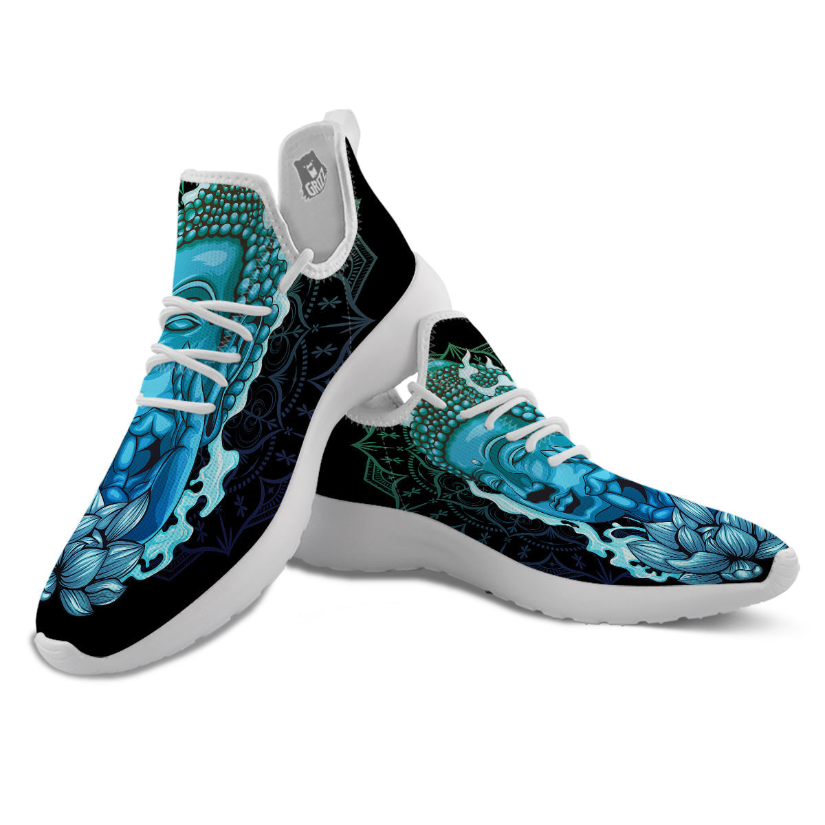Buddha Blue Print White Athletic Shoes-grizzshop