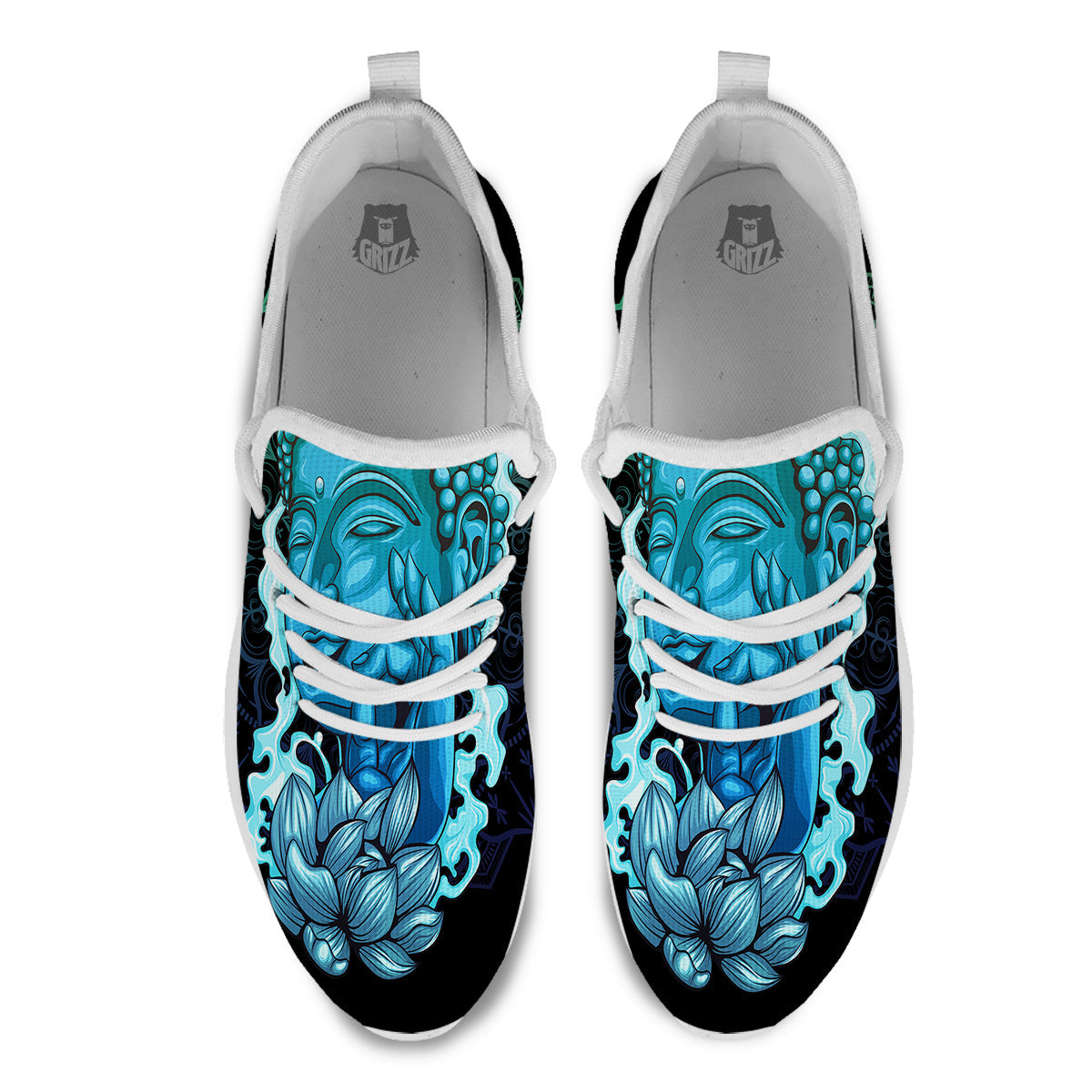 Buddha Blue Print White Athletic Shoes-grizzshop