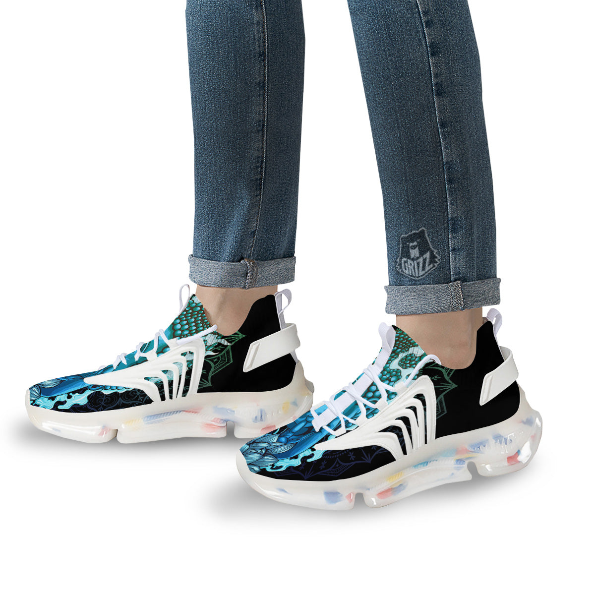 Buddha Blue Print White Gym Shoes-grizzshop