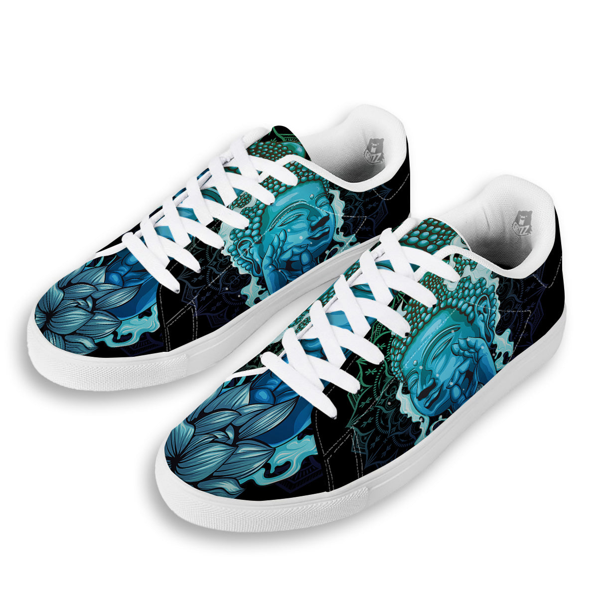 Buddha Blue Print White Low Top Sneakers-grizzshop
