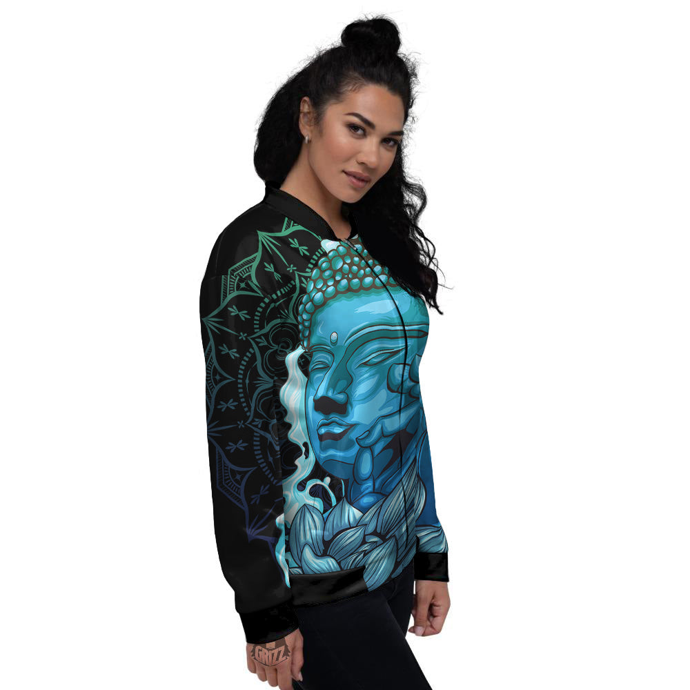 Buddha Blue Print Women's Bomber Jacket-grizzshop