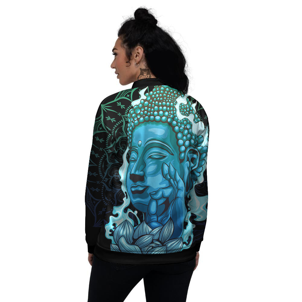 Buddha Blue Print Women's Bomber Jacket-grizzshop