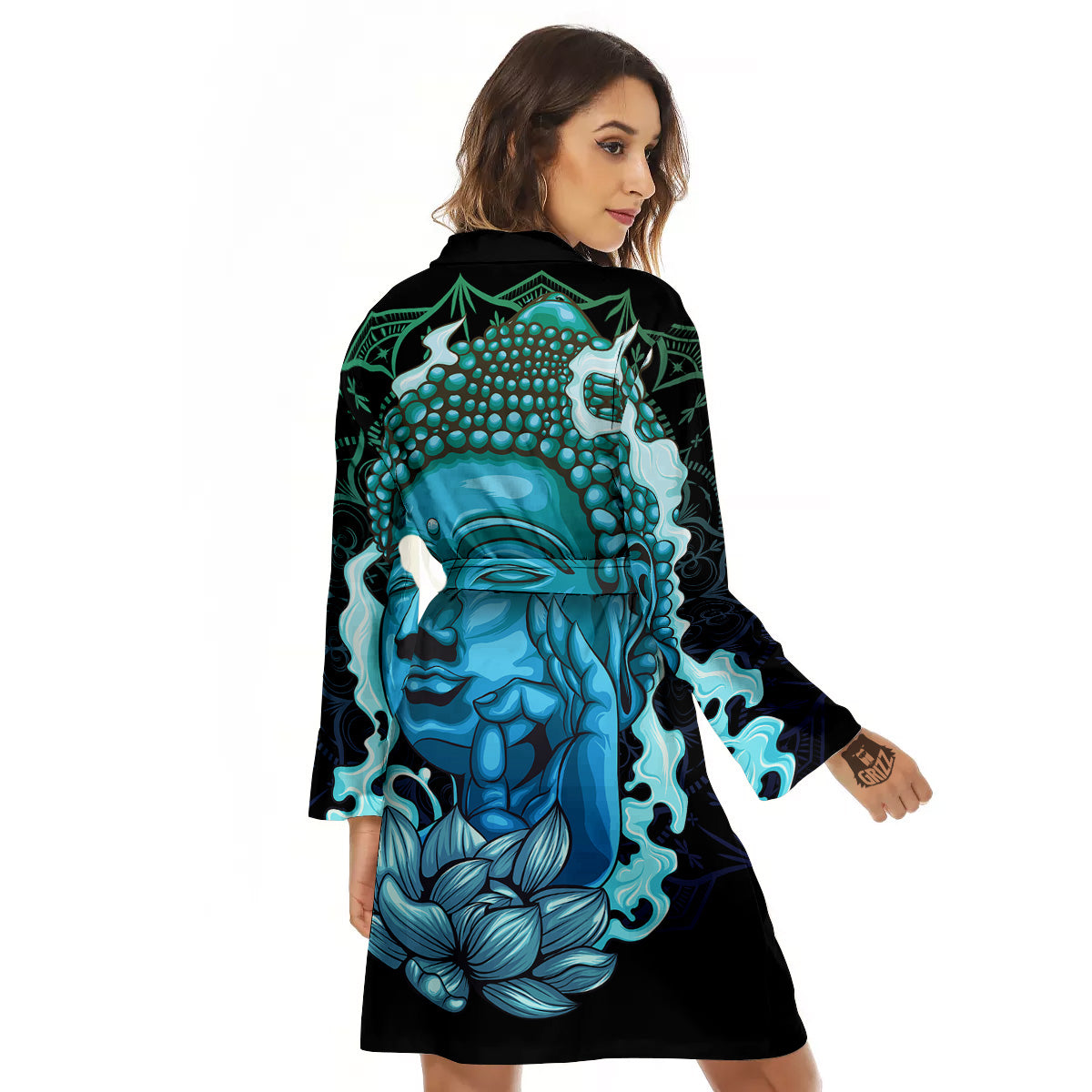 Buddha Blue Print Women's Robe-grizzshop