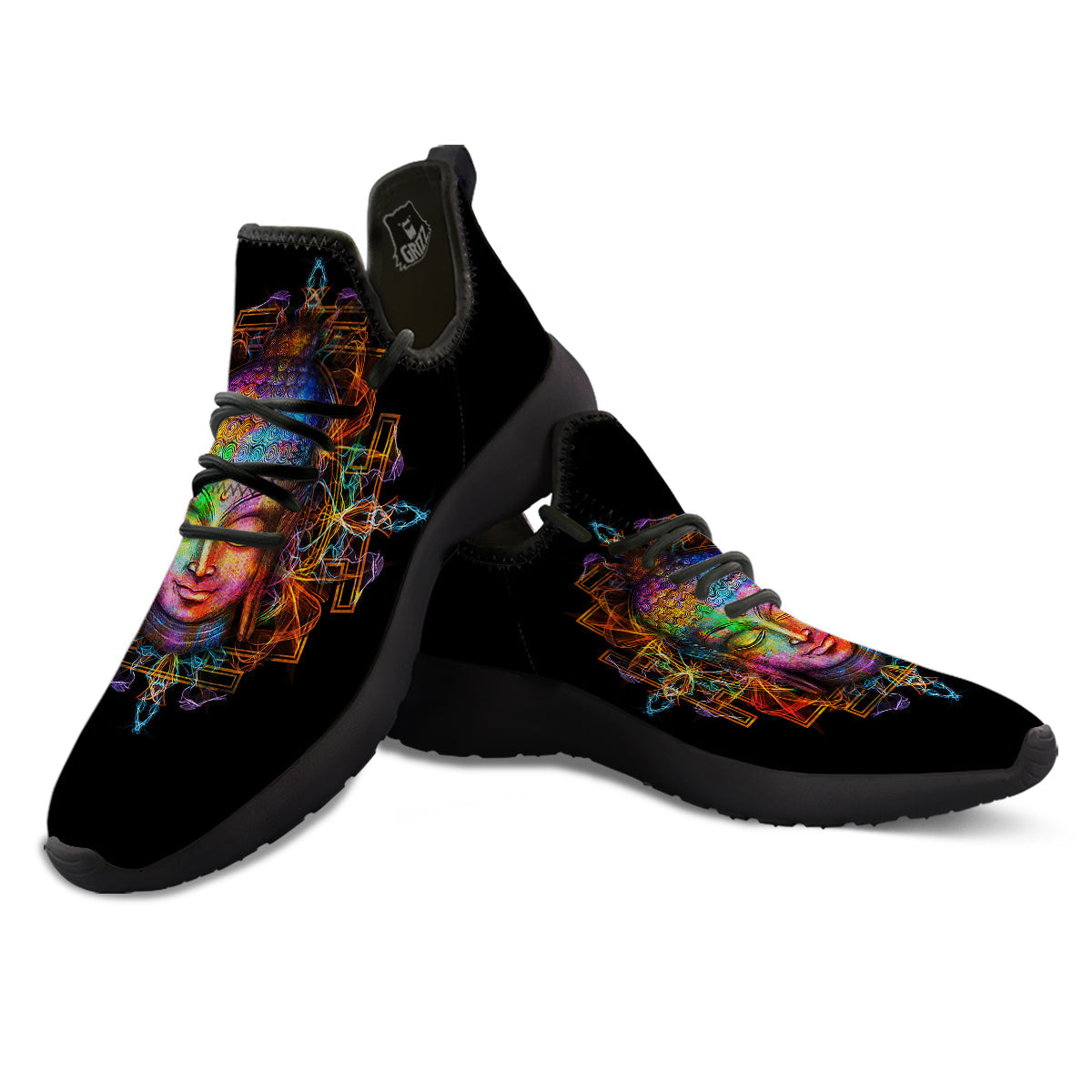 Buddha Colorful Print Black Athletic Shoes-grizzshop