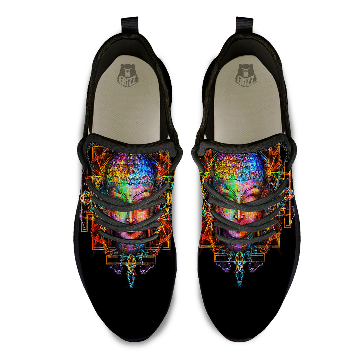 Buddha Colorful Print Black Athletic Shoes-grizzshop