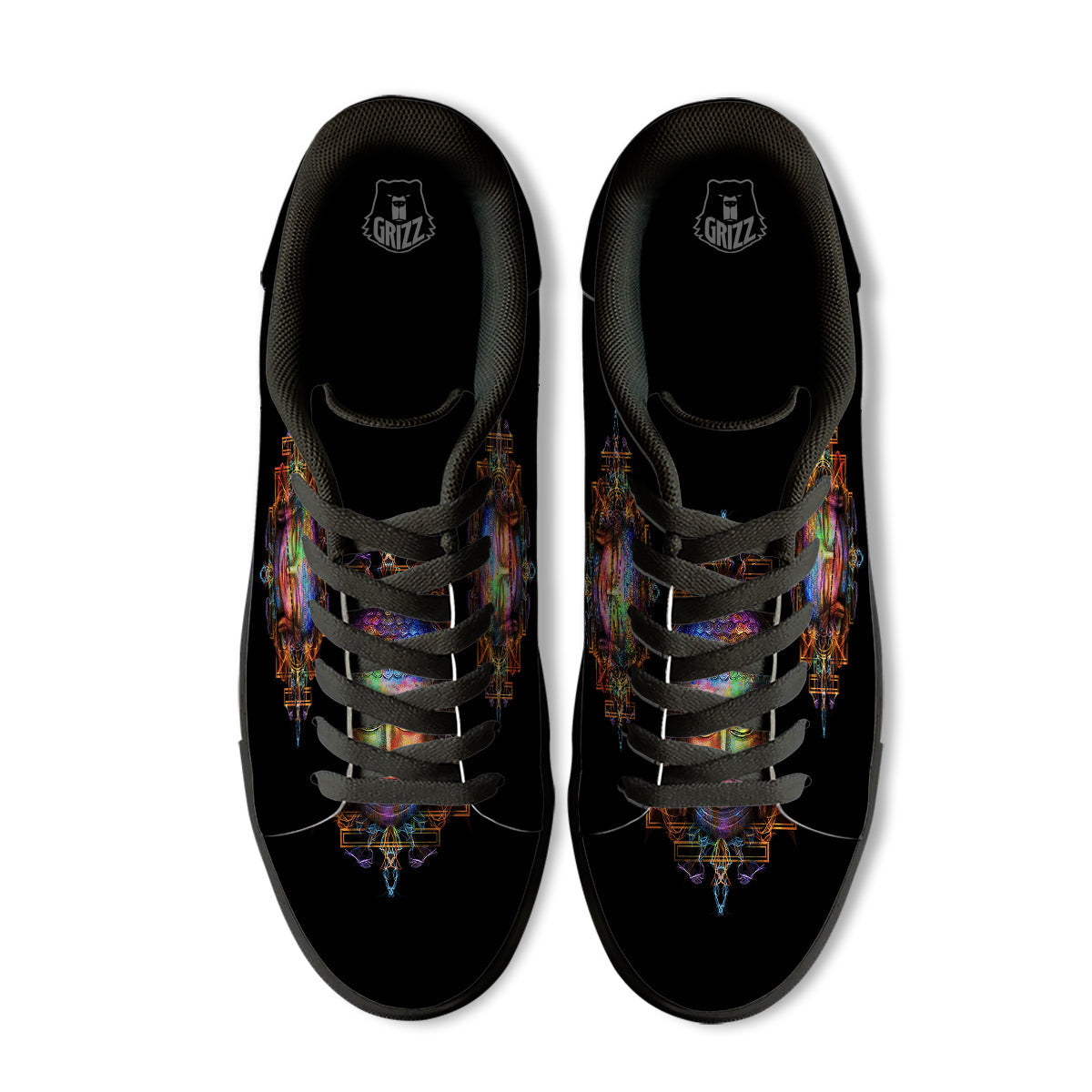 Buddha Colorful Print Black Low Top Sneakers-grizzshop
