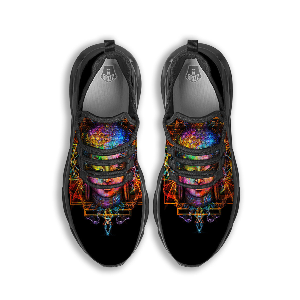 Buddha Colorful Print Black Running Shoes-grizzshop